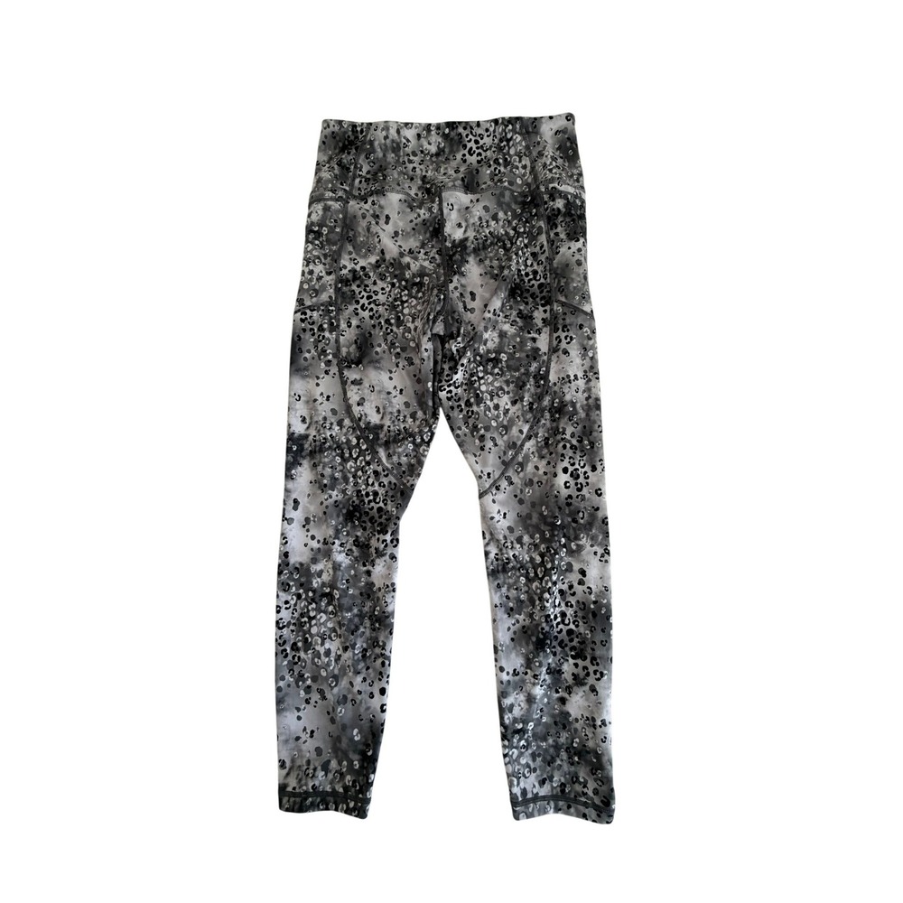 Reebok Womens Gray Leopard Animal Print High Waisted Leggings Side Pockets L - Picture 9 of 9